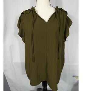 Zac & Rachel Large Olive V-Neck Short Sleeves Pleated Upper Back Peasant